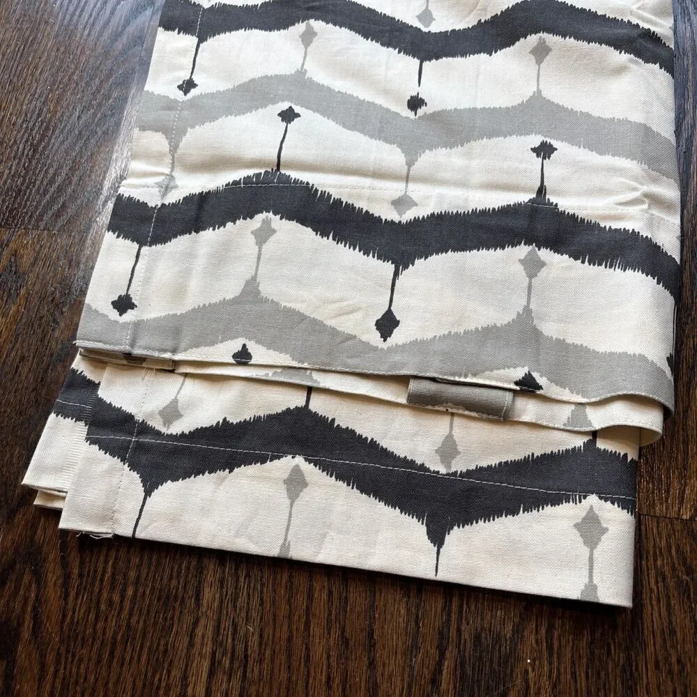 West Elm 48”x84” Curtain Panels Pair Gray Black Ivory Geometric Cotton Drapes